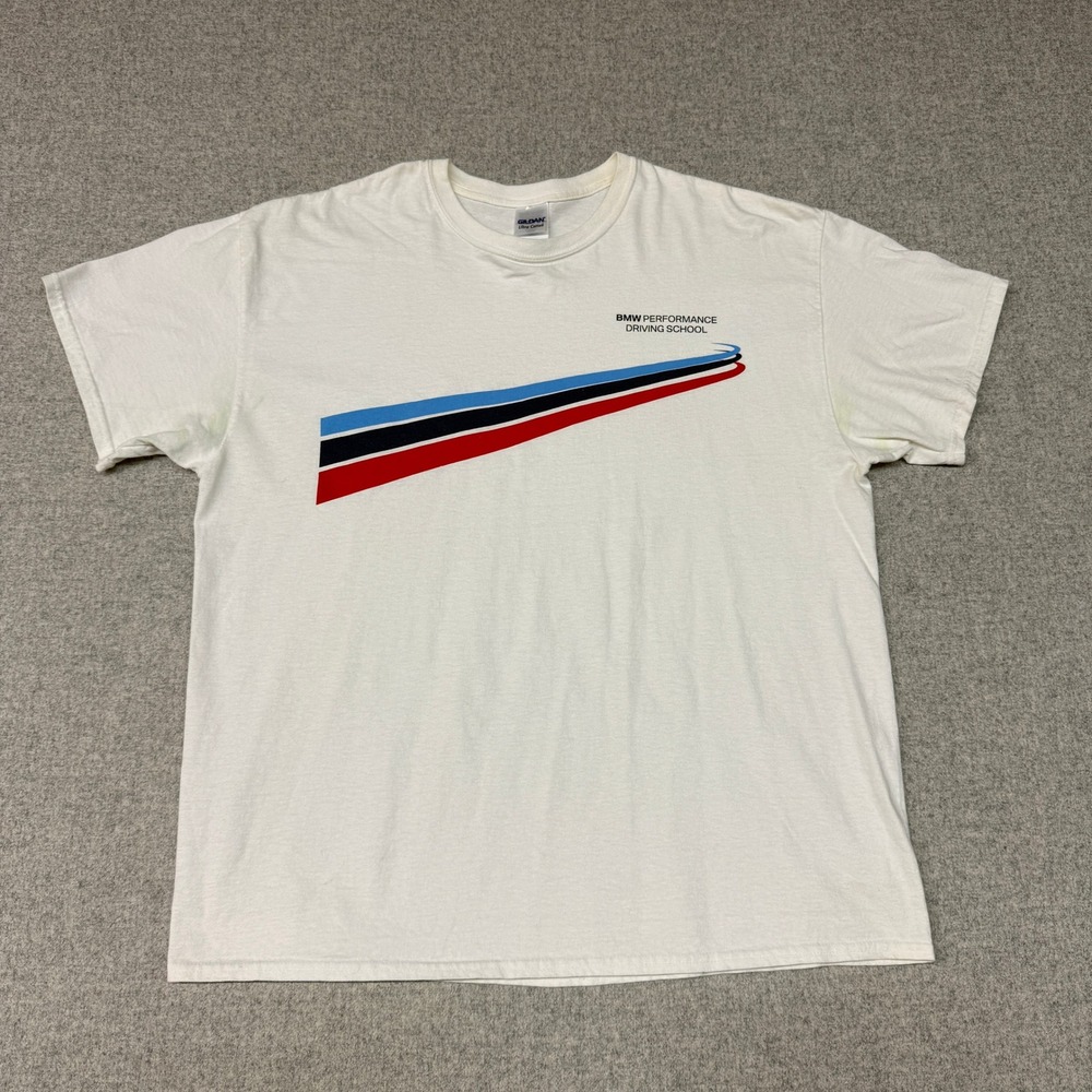 Gildan BMW Performance Driving School T-Shirt XL White Graphic M Stripes Tee